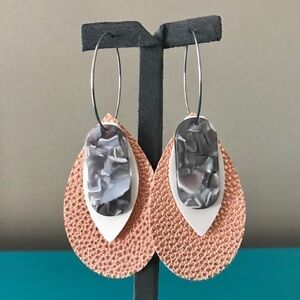 Handmade Peach/Pink Vegan Leather & Acrylic Hoops